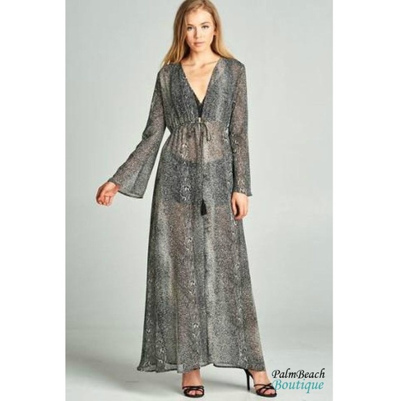 Gray Sparkle Snake Print Tie Maxi Dress - Picture 1 of 5